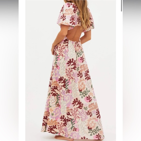 Beach Riot Weston Cutout Puff Sleeve Backless Linen Maxi Dress - Picture 2 of 9